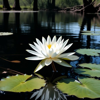 White lotus flower on dark water