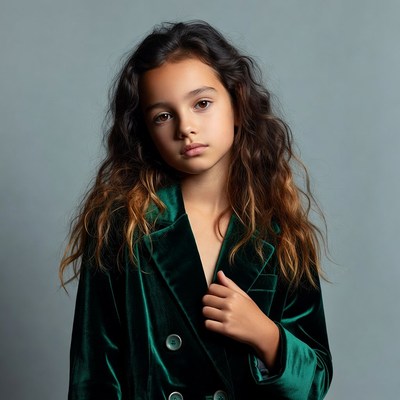 Girl in green velvet blazer