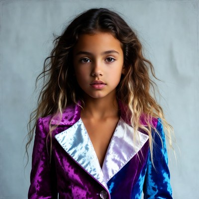 Young girl in colorful velvet jacket