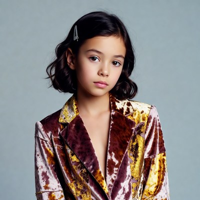 Young girl in gold velvet blazer