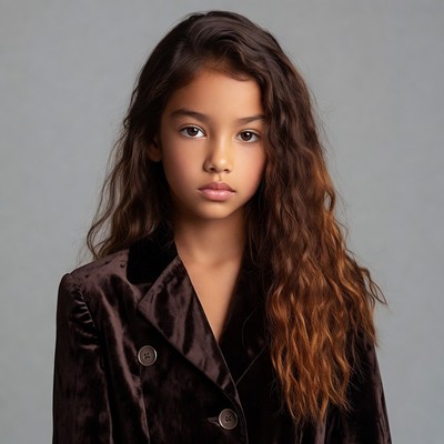 Young girl in brown velvet blazer