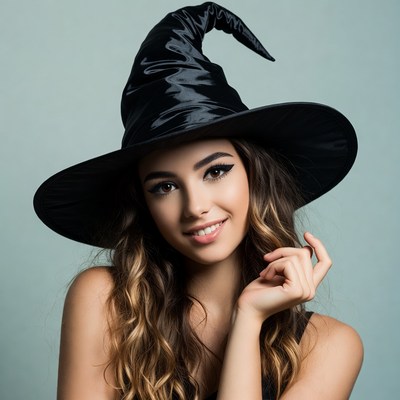Woman wearing witch hat