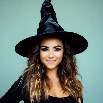 Woman wearing witch hat