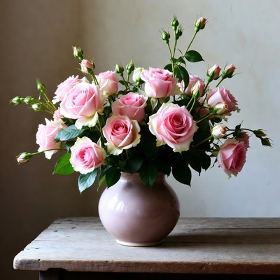 Pink Roses Bouquet in Vase