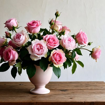 Pink Roses Bouquet in Vase