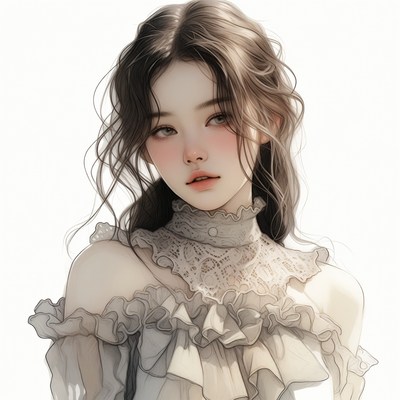 Beautiful Asian girl in lace dress