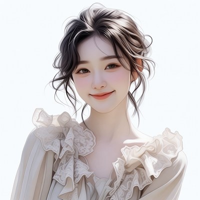 Asian woman in lace blouse smiling