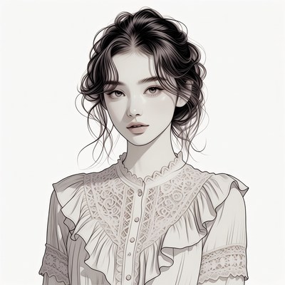 Asian woman in lace collar dress