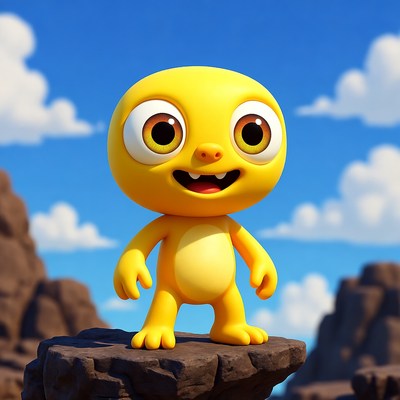 Cute yellow cartoon creature on rock