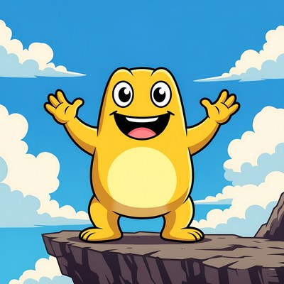 Happy yellow frog on cliff