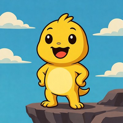 Cartoon yellow dinosaur on cliff