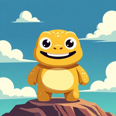 Cute cartoon frog on rock