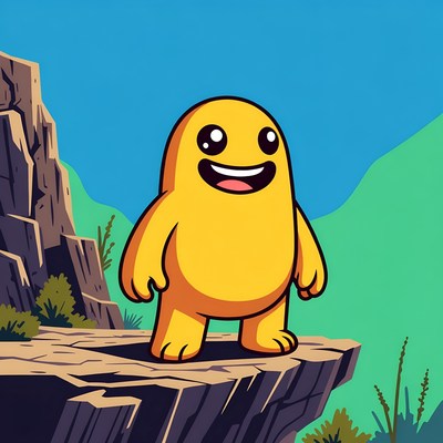 Happy yellow blob character on cliff