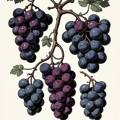 Bunch of Grapes on Vine
