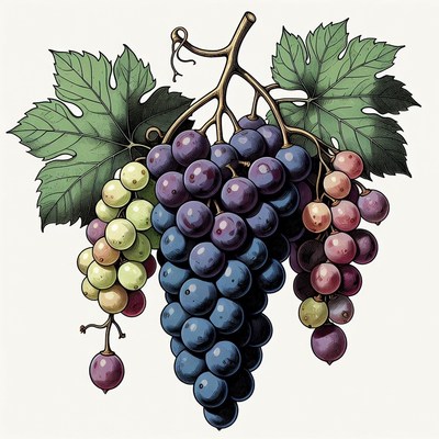 Bunch of Grapes with Leaves