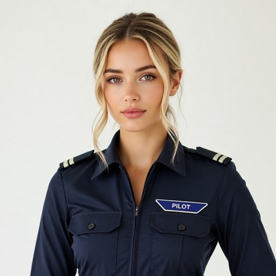 Blonde woman in pilot uniform