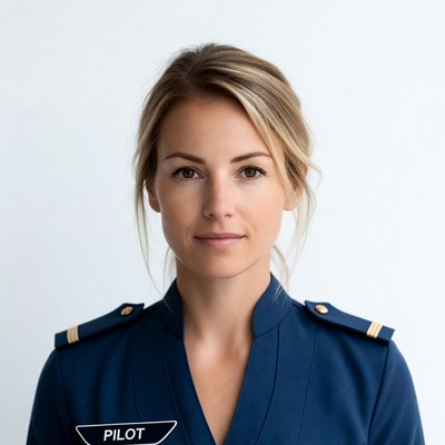 Female pilot in navy uniform