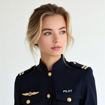 Blonde woman in pilot uniform