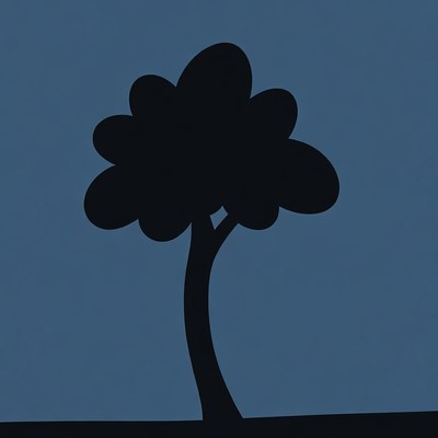Black Silhouette Tree on Blue Background