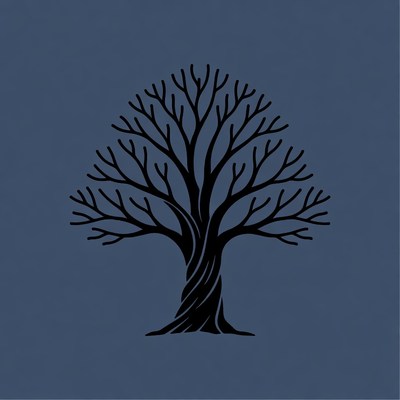 Black Silhouette Tree on Blue Background