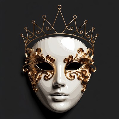 Gold-Crowned White Venetian Mask