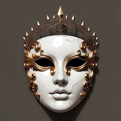 White porcelain Venetian mask with gold crown