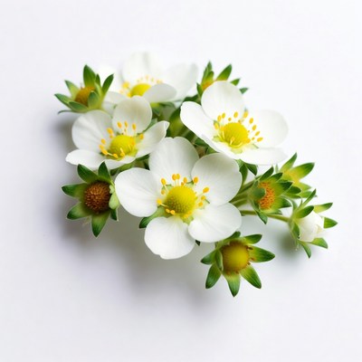 White strawberry flowers cluster