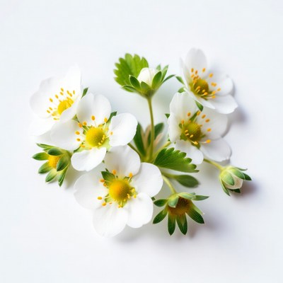 White strawberry flowers cluster