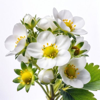 White strawberry flowers cluster