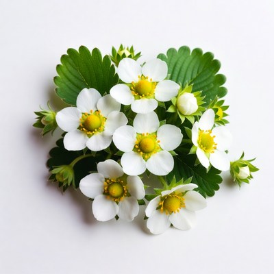 White Strawberries with Green Leaves