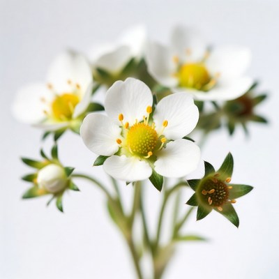 White strawberry flowers cluster