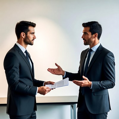 Two businessmen discussing document