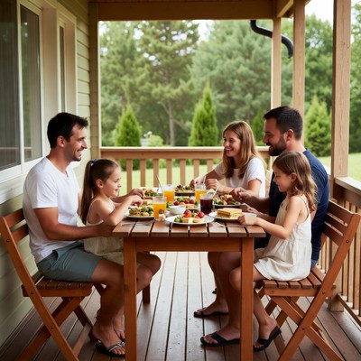 Family eating lunch on porch