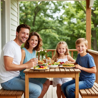 Family Eating Lunch on Porch
