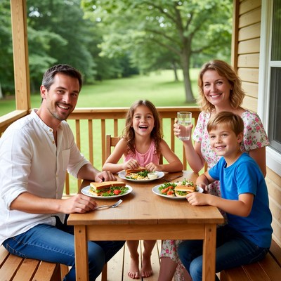 Family Eating Lunch on Porch