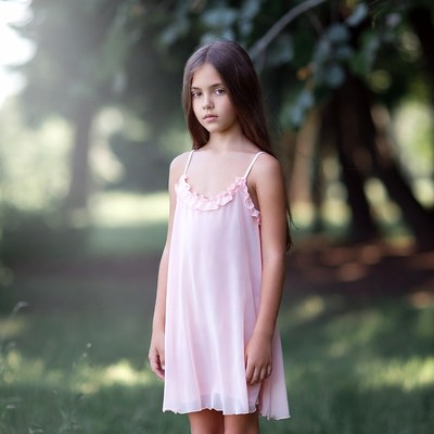 Girl in pink dress in park