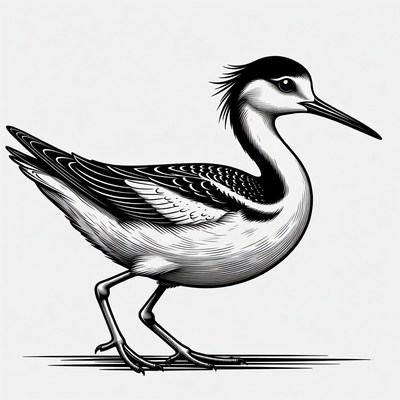 Black and White Avocet Bird Illustration