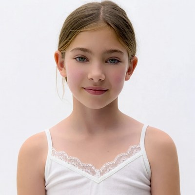Young girl in white lace camisole