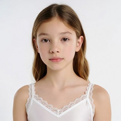Young girl in white lace camisole