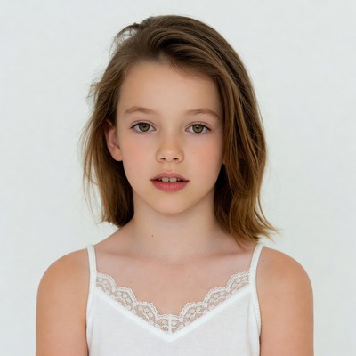 Girl with brown hair in white camisole