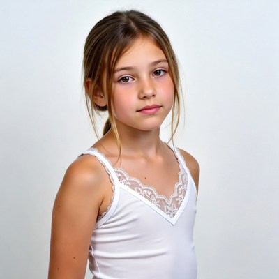 Young girl in white lace camisole