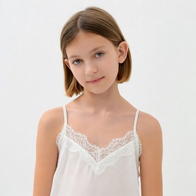Girl in white lace camisole