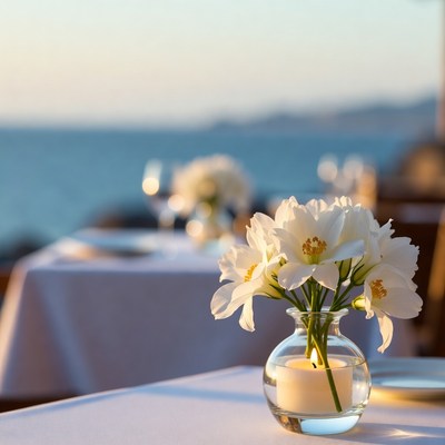 White Narcissus Flowers in Glass Vase
