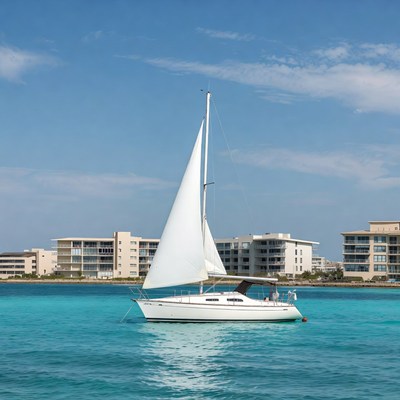White sailboat on turquoise water