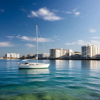 White Sailboat on Calm Bay