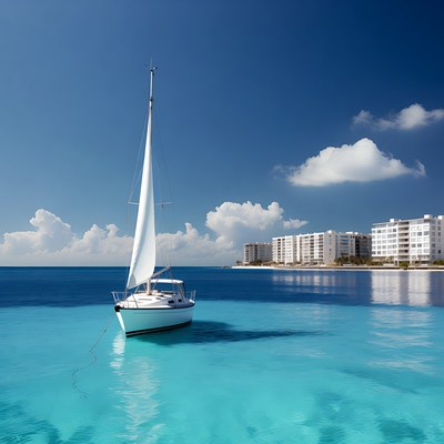 White Sailboat in Turquoise Water