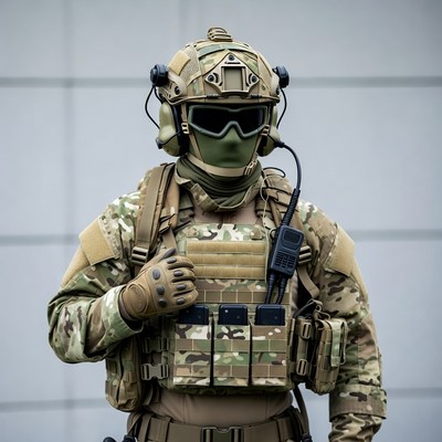 Soldier in Camouflage Tactical Gear