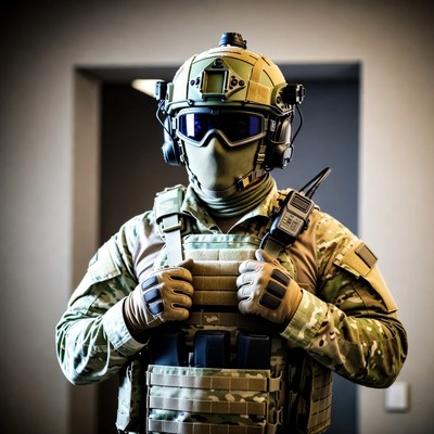 Soldier in Camouflage Gear Posing