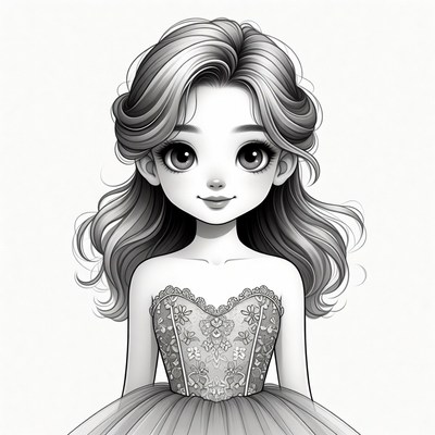 Chibi girl in lace ball gown