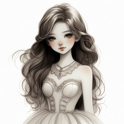 Beautiful anime girl in lace dress